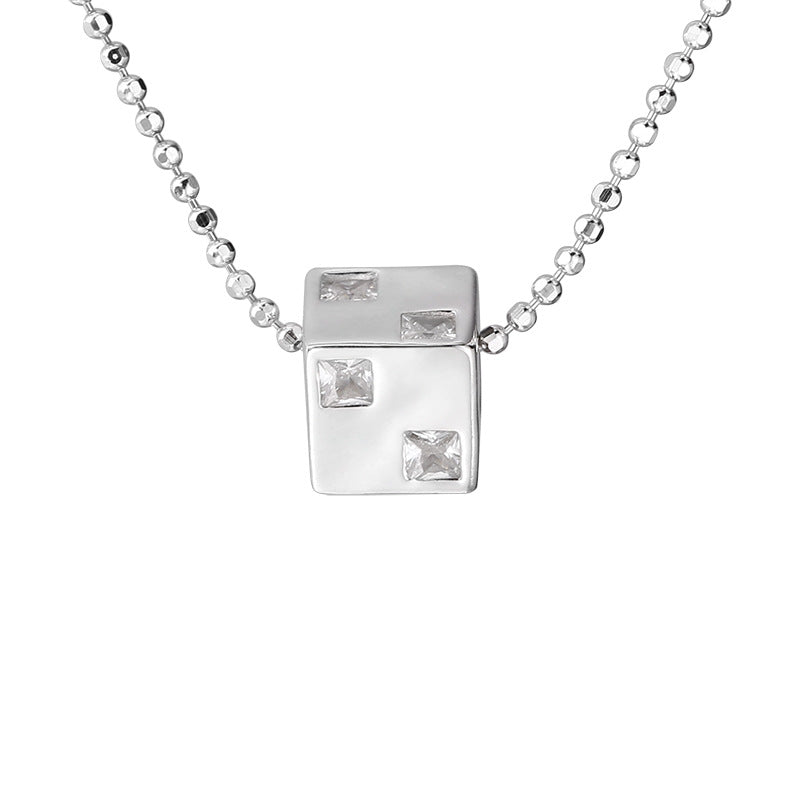 S925 Sterling Silver Zircon Dice Necklace