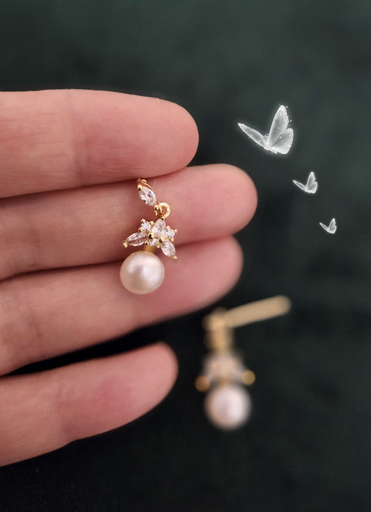 Freshwater Pearls & Zircon Butterflies Earring