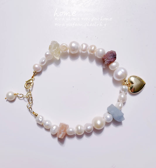 Raw Crystals Stones & Freshwater Pearls Bracelet