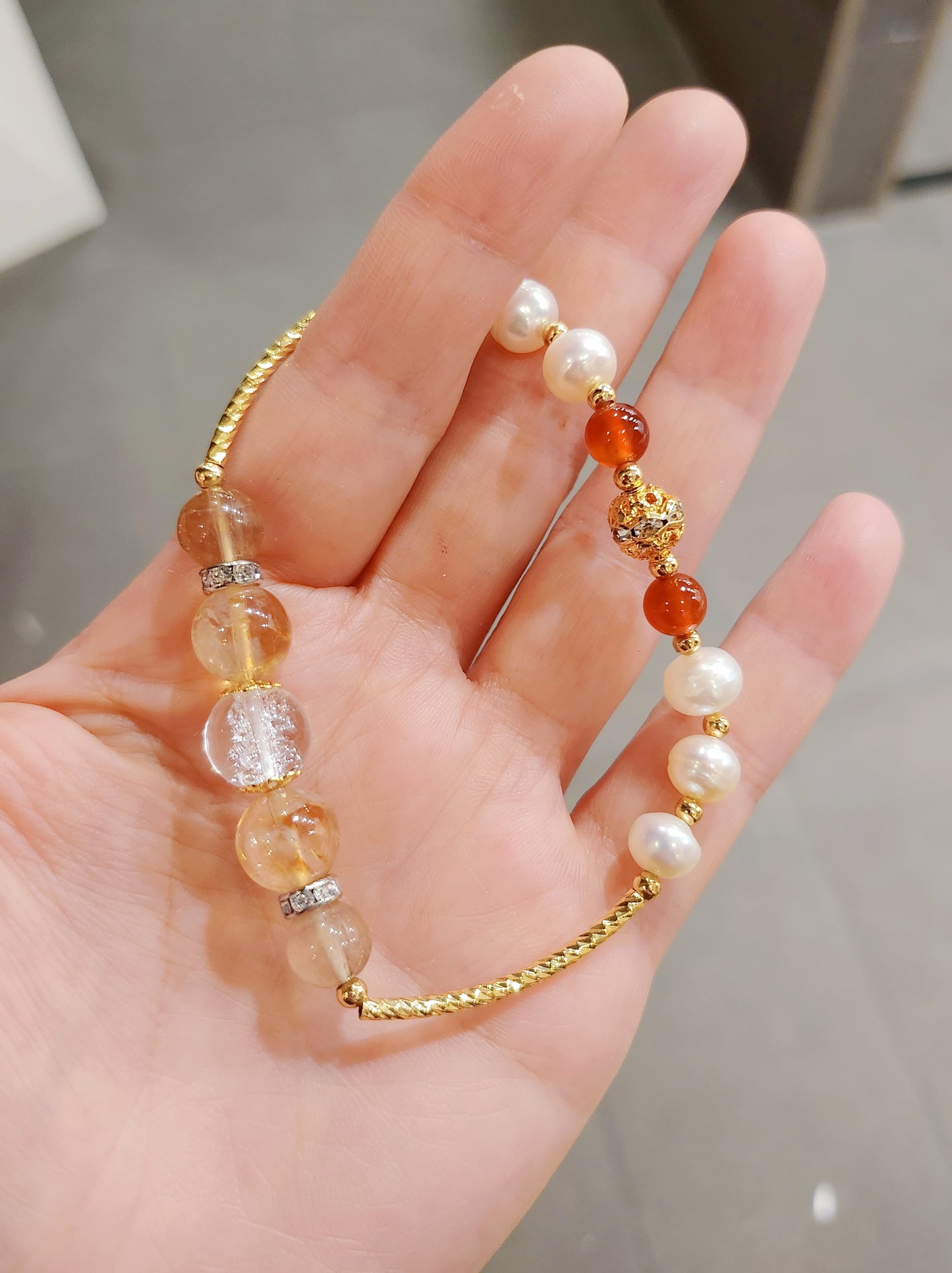Natural Stone&Freshwater Pearls Handmade Bracelet