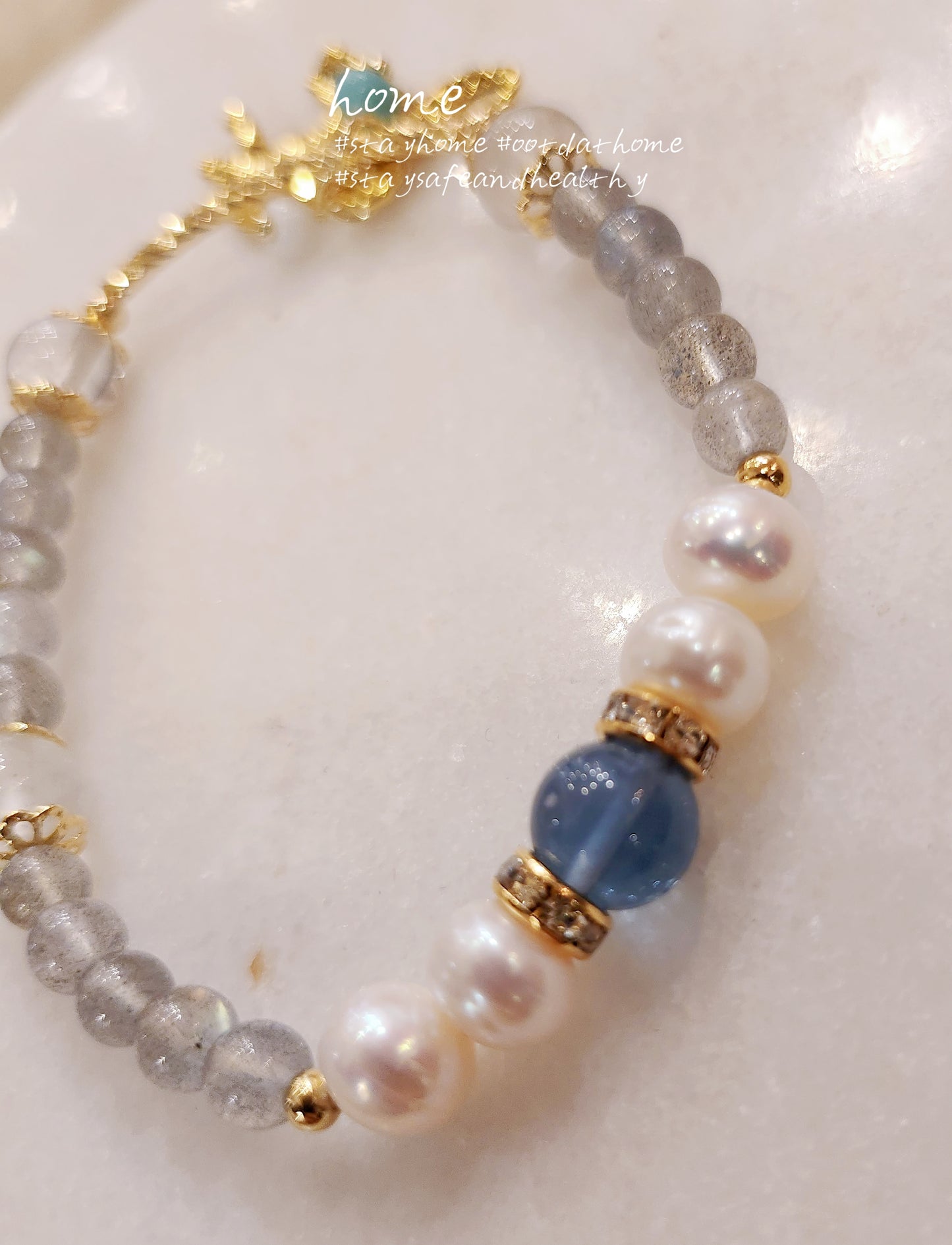 Natural Stone & Freshwater Pearls Handmade Bracelet #Elephant