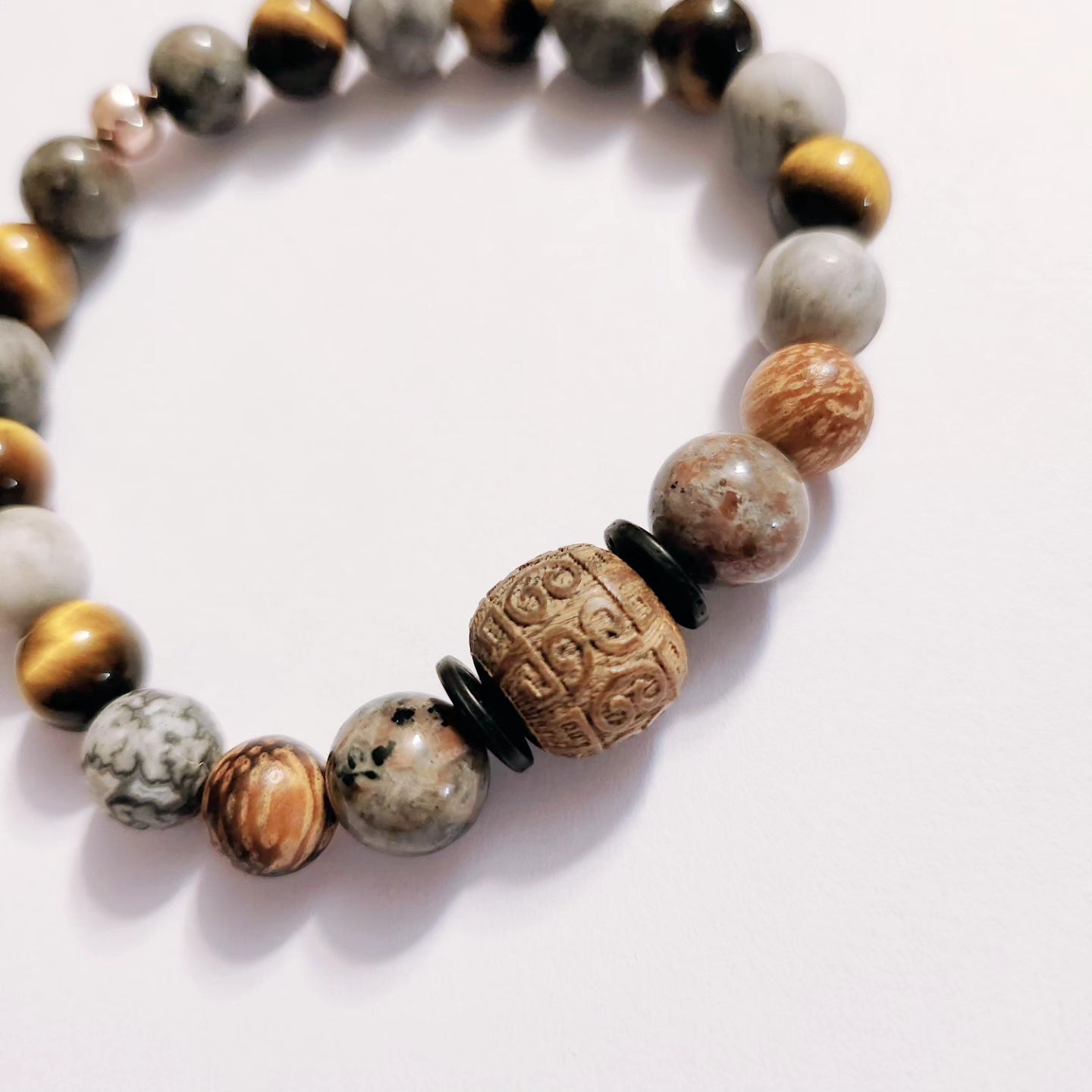 Handmade Crystal Wood Bracelet Earthy Elegance